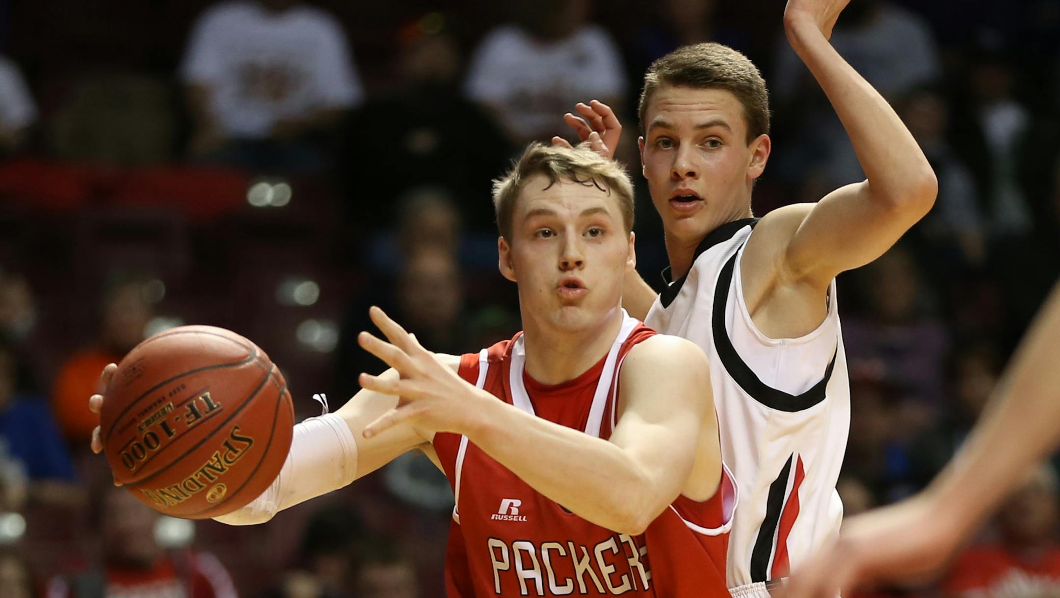 (left to right) Austin's Zach Wessels drove on the Alexandria defense during second half action.] Boys Basketball Tournament, Alexandria vs. Austin, Class 3A game at Williams Arena, 3/12/14. Bruce Bisping/Star Tribune bbisping@startribune.com Zach Wessels/roster.