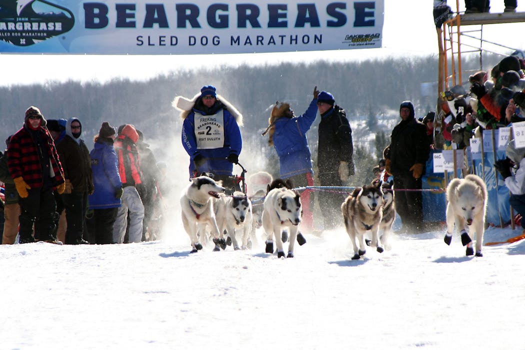 Blake Freking and his team left the start chute at the 2010 Beargrease Sled Dog Marathon.