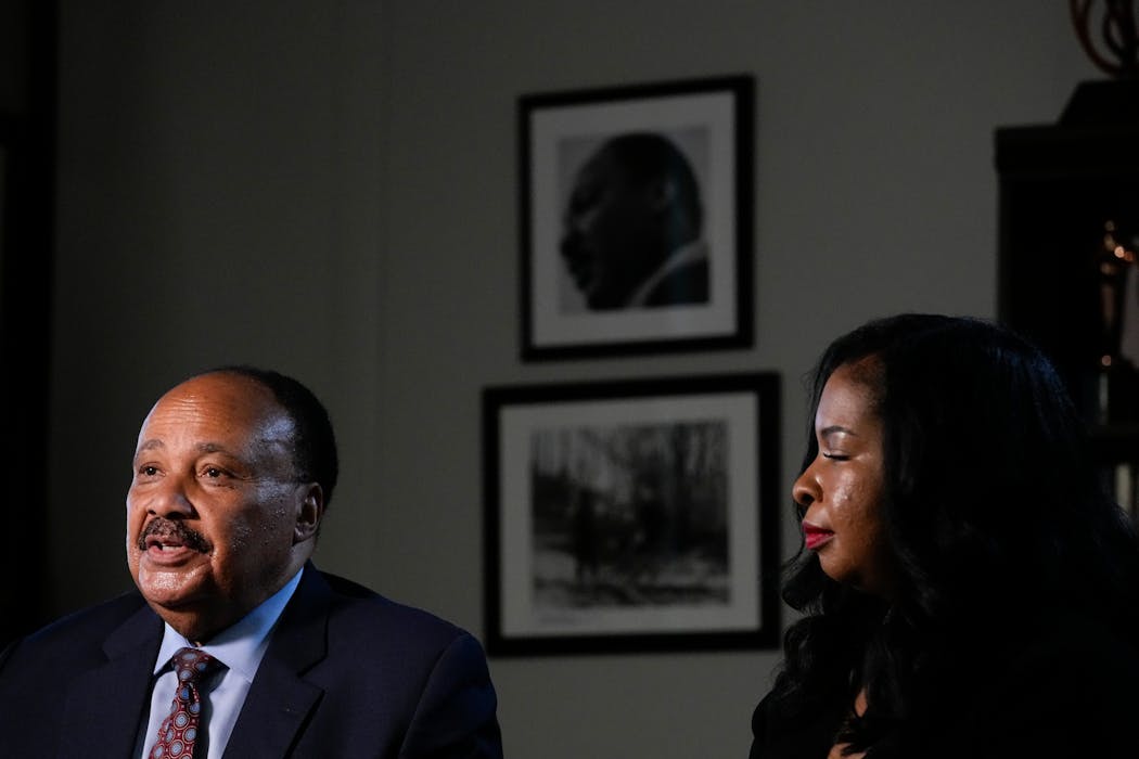 Martin Luther King III, left, and Arndrea Waters King sat for an interview with the Associated Press on Wednesday, Aug. 16, 2023, in Atlanta.