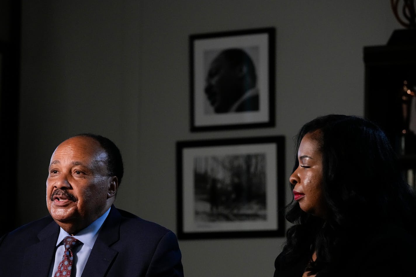 Martin Luther King III, left, and Arndrea Waters King sat for an interview with the Associated Press on Wednesday, Aug. 16, 2023, in Atlanta. (AP Photo/Brynn Anderson)