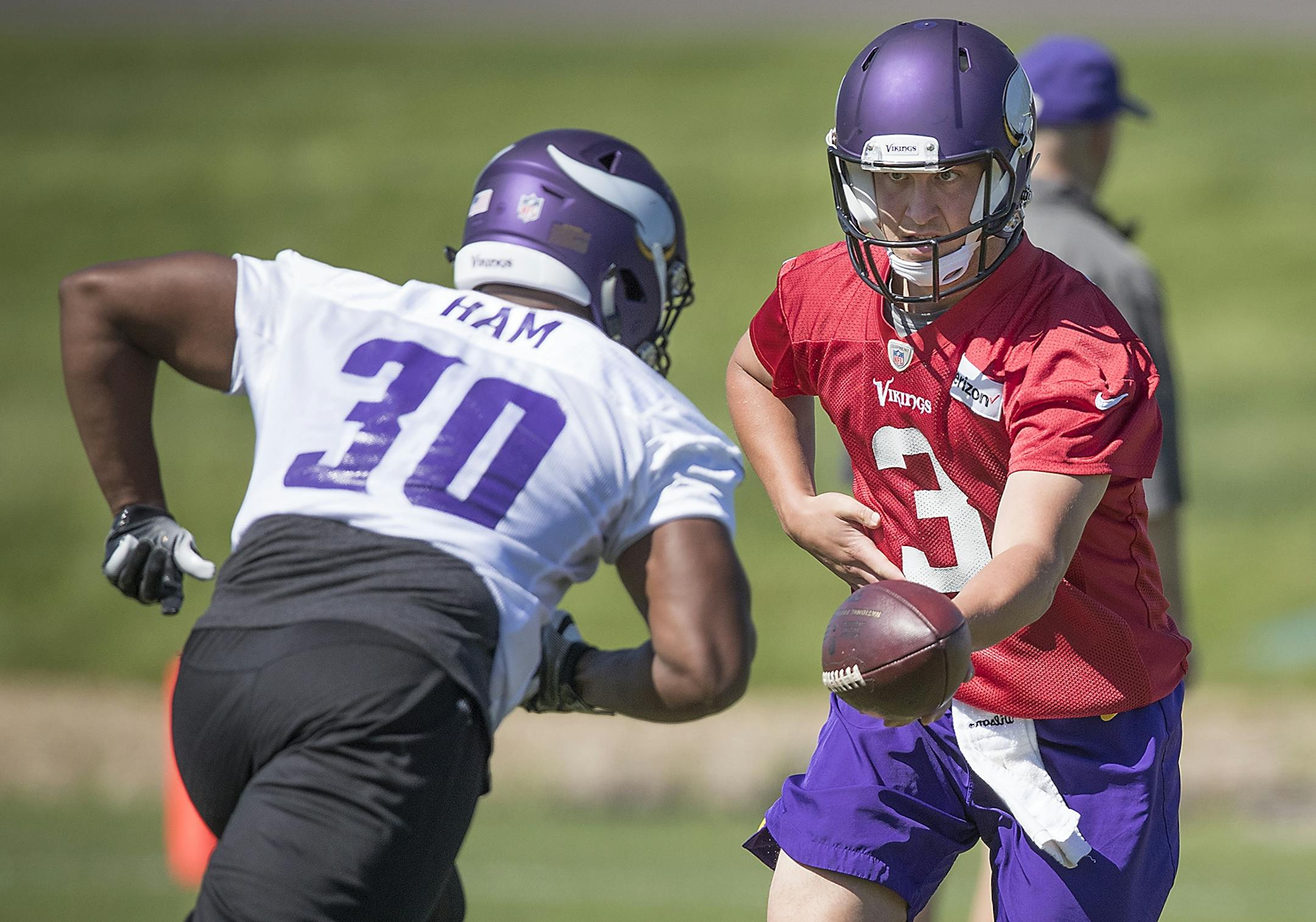 Vikings quarterback Trevor Siemian ran drills during a mandatory Vikings three-day minicamp at the TCO Performance Center, June 13, 2018 in Eagan, MN.
