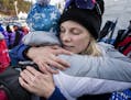 Jessie Diggins got a hug from her mother Deb at the end of the race. Jessie Diggins of Afton, MN finished fifth in the women's 10km Free at Alpensia C