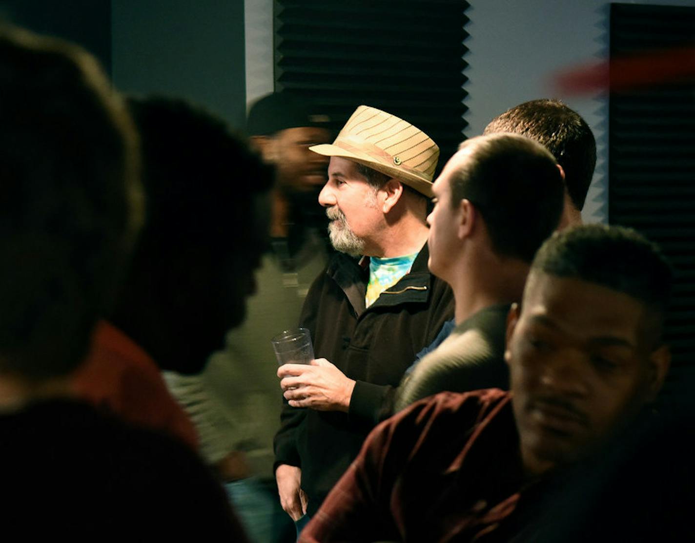 Glenn Lurie, 57, gathers with other comedians as they listen to the rules of the March Mania Comedy Tournament at the Comedy Zone in Cornelius, N.C.