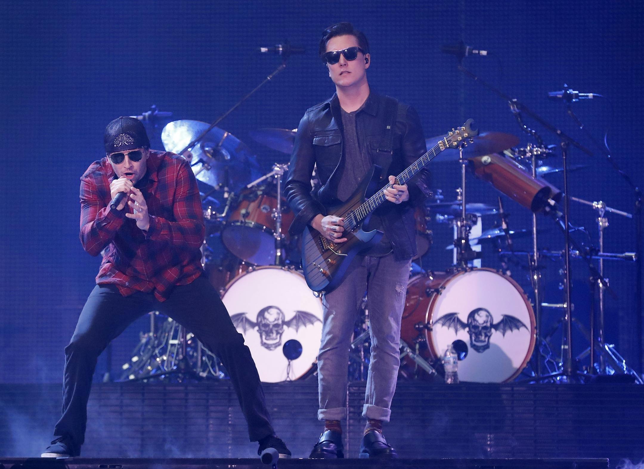 Vocalist M. Shadows and guitarist Zacky Vengeance of Avenged Sevenfold performed at US Bank Stadium on Saturday night.
