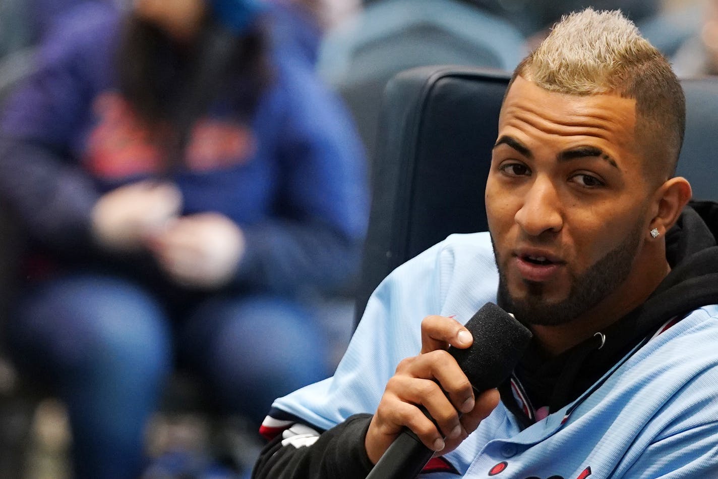 Twins outfielder Eddie Rosario took questions on stage for a Facebook Live event during TwinsFest on Saturday.