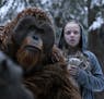 This image released by Twentieth Century Fox shows Karin Konoval, left, and Amiah Miller in "War for the Planet of the Apes." (Twentieth Century Fox v