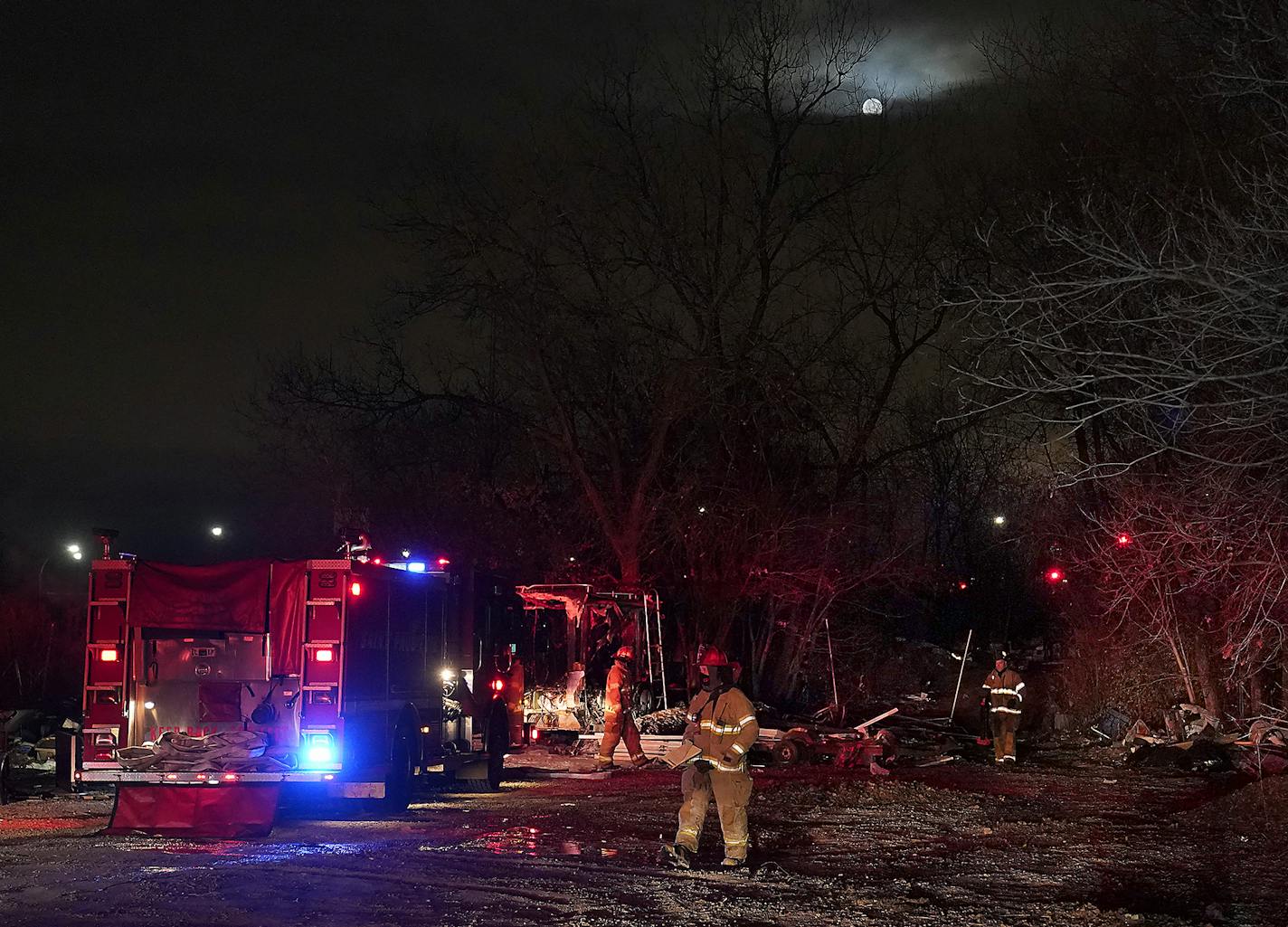 One man was hospitalized after an early morning fire in a recreational vehicle at a St. Paul homeless encampment that also destroyed at least one tent.