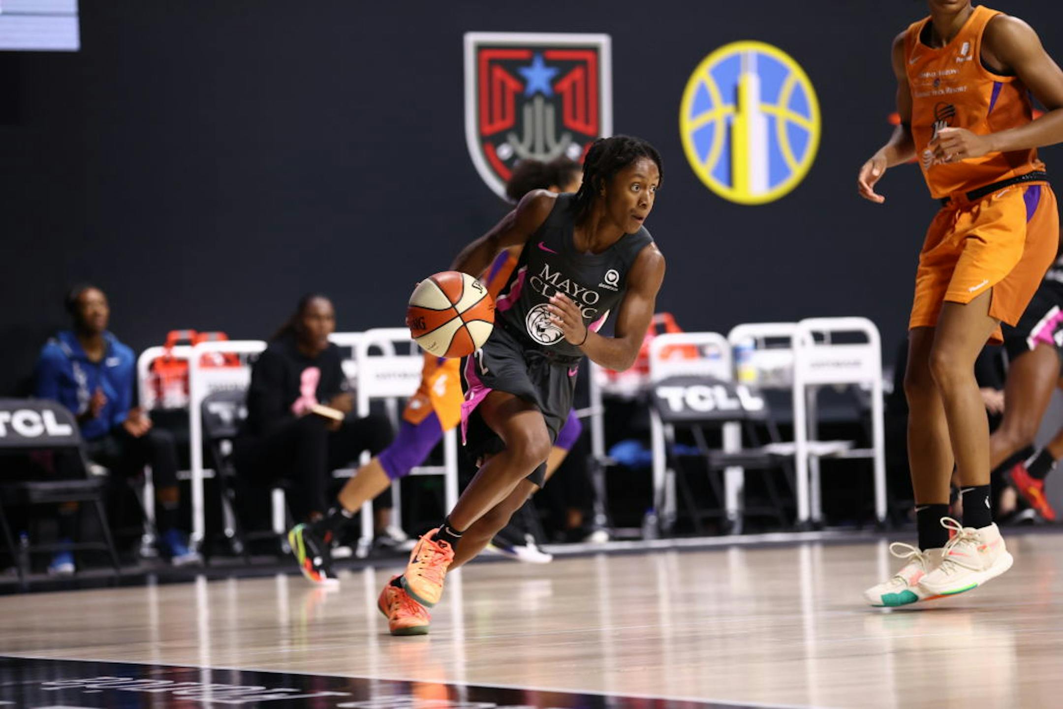 Lynx guard Crystal Dangerfield drove the baseline against the Phoenix Mercury on Sunday. Dangerfield finished with a team-high 20 points, but the Mercury used a strong first quarter to defeat the Lynx 83-79.