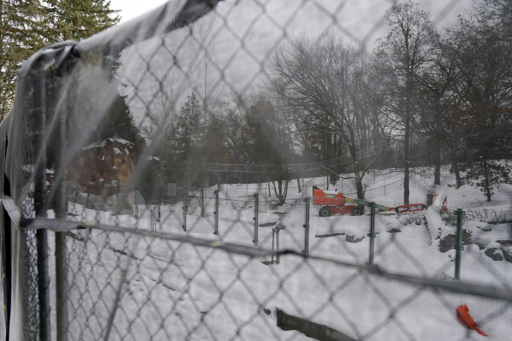 Screens covered the fences on an exhibit under renovation at the Minnesota Zoo.