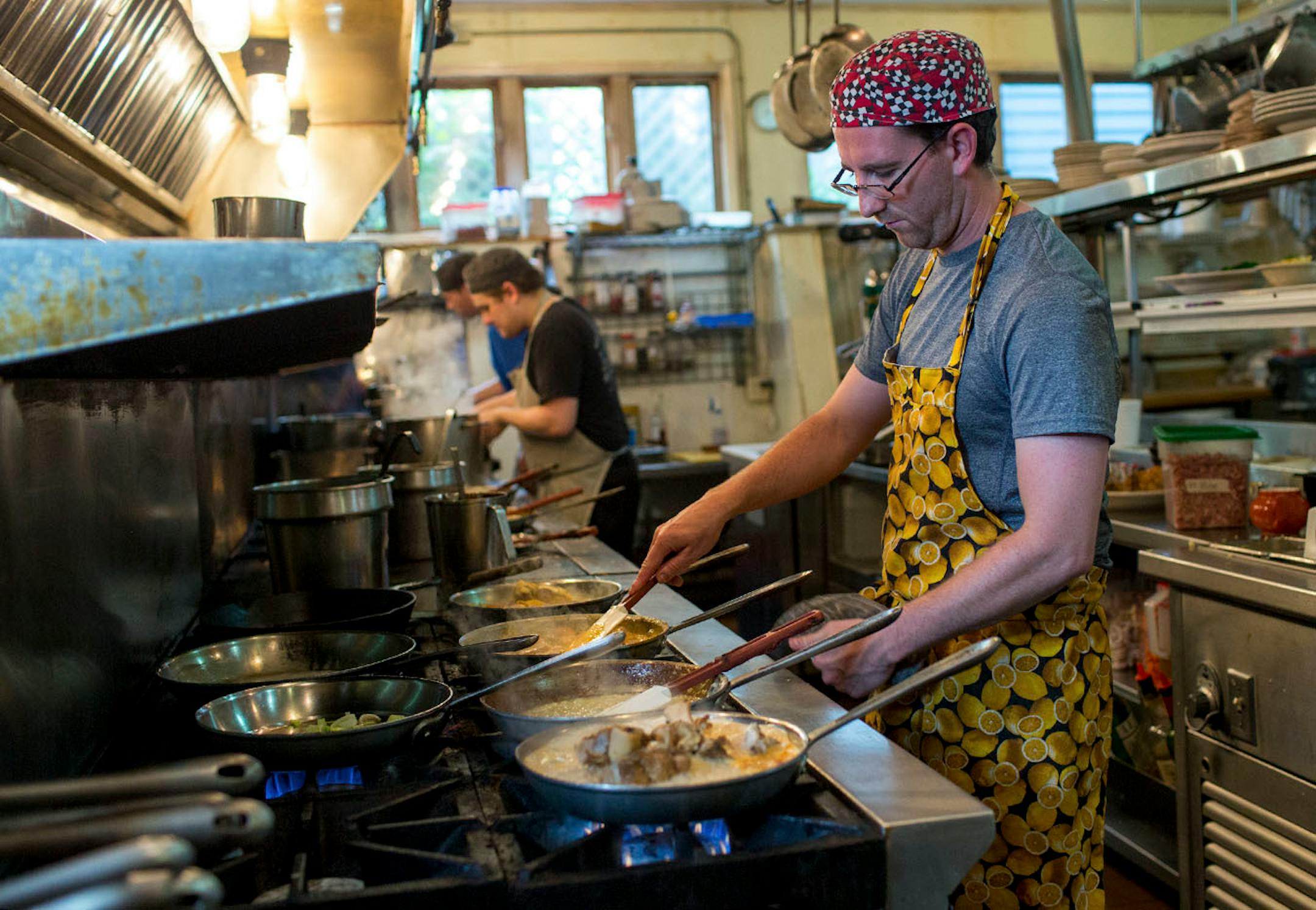 Chef at Harbor View Cafe, Matthew Bertelson, works at the saute station in Pepin. ] COURTNEY PEDROZA • courtney.pedroza@startribune.com June 22-24, 2017; Wisconsin restaurants, cafes, bars, bakeries and breweries; Dining along the Mississippi River.