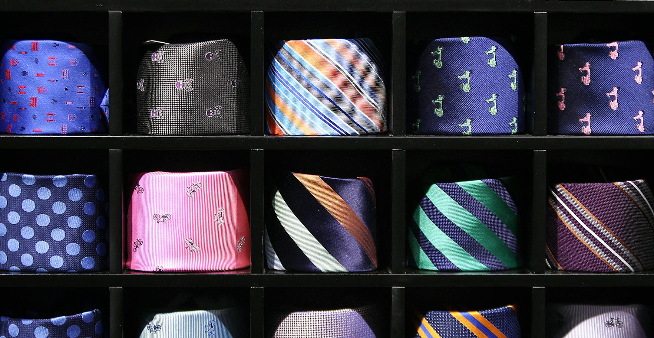 Ties in the Eton Shop area at the Hubert White men's boutique in the IDS Center, Tuesday, May 14, 2013. (ELIZABETH FLORES/STAR TRIBUNE) ELIZABETH FLORES • eflores@startribune.com