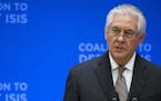 Secretary of State Rex Tillerson speaks at the Meeting of the Ministers of the Global Coalition on the Defeat of ISIS, Wednesday, March 22, 2017, at t