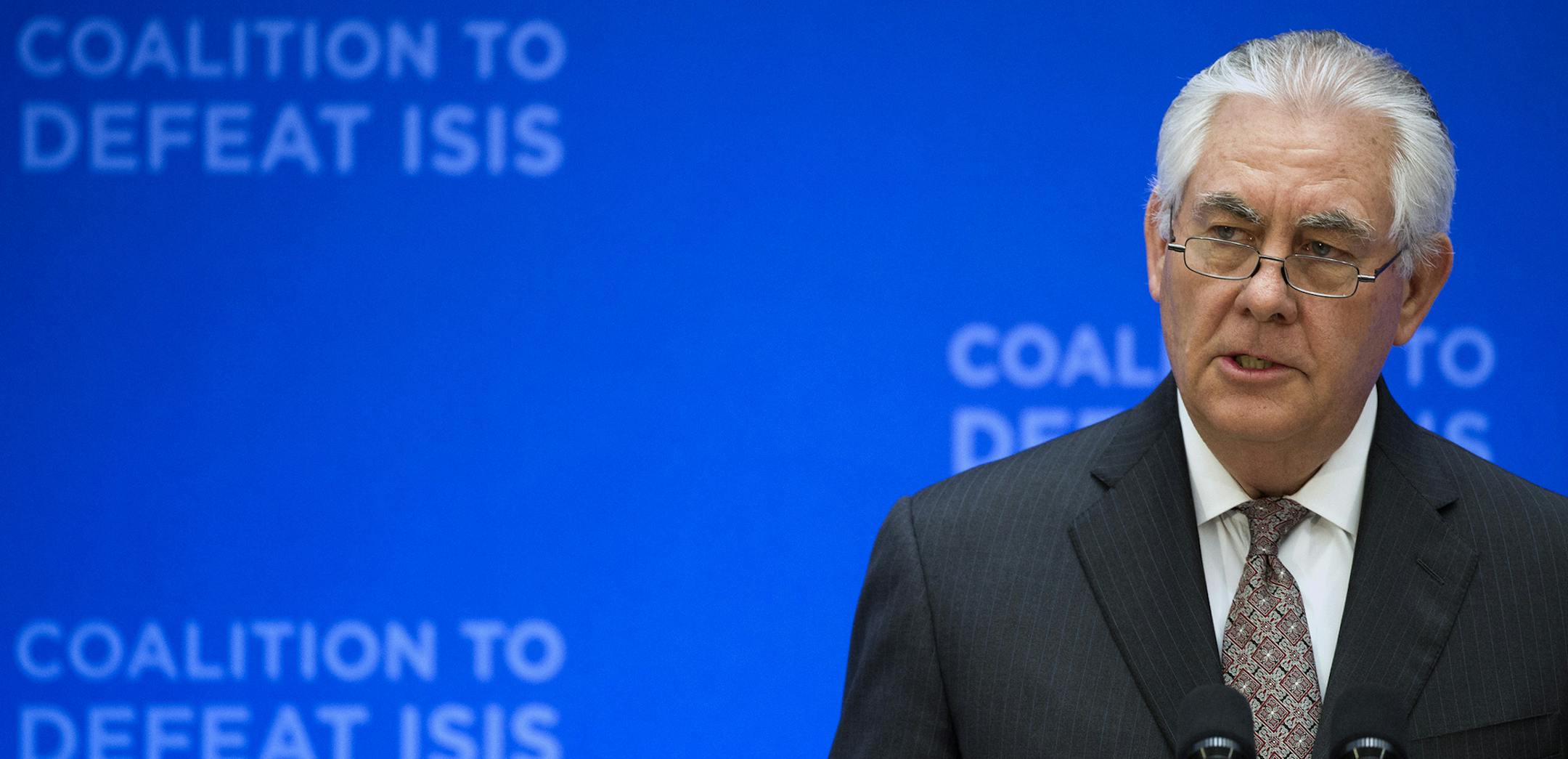 Secretary of State Rex Tillerson speaks at the Meeting of the Ministers of the Global Coalition on the Defeat of ISIS, Wednesday, March 22, 2017, at the State Department in Washington. Top officials from the 68-nation coalition fighting the Islamic State group are looking to increase pressure on the group as U.S.-backed forces move closer to retaking Mosul. (AP Photo/Cliff Owen) ORG XMIT: MIN2017032310331531