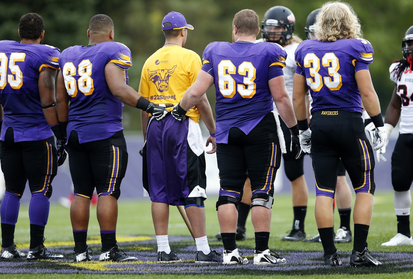 Isaac Kolstad acted as an honorary captain of the Minnesota State, Mankato Mavericks during the coin toss at Blakeslee Stadium before the season-opener against St. Cloud State.