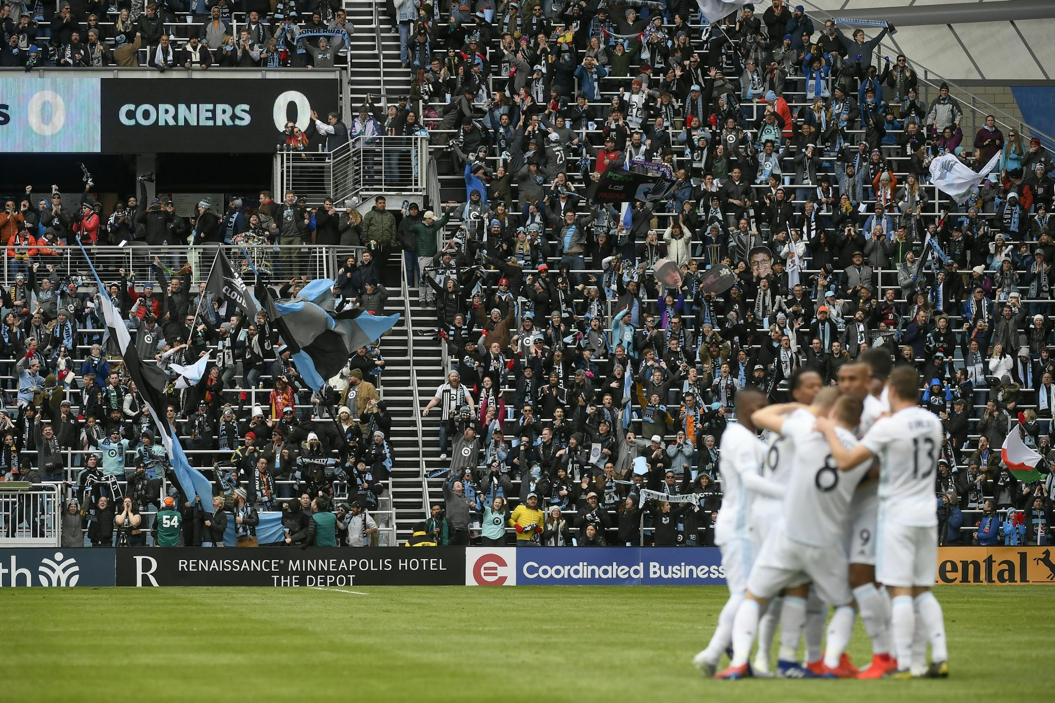 Minnesota United supporters celebrated the first goal in their new stadium Saturday.