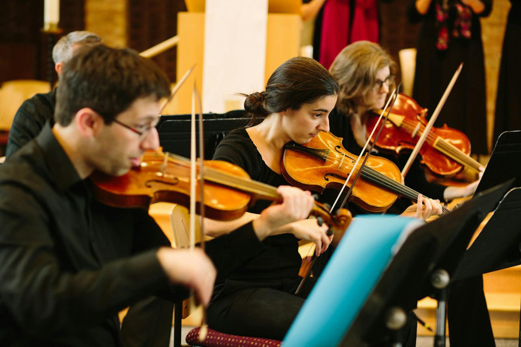 String players of the Oratory Bach Ensemble.