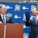 U.S. Bancorp Executive Chairman and Super Bowl Host Committee Co-Chair Richard Davis gave a pair of Final Four gloves to Mortenson Corp Chairman and 2