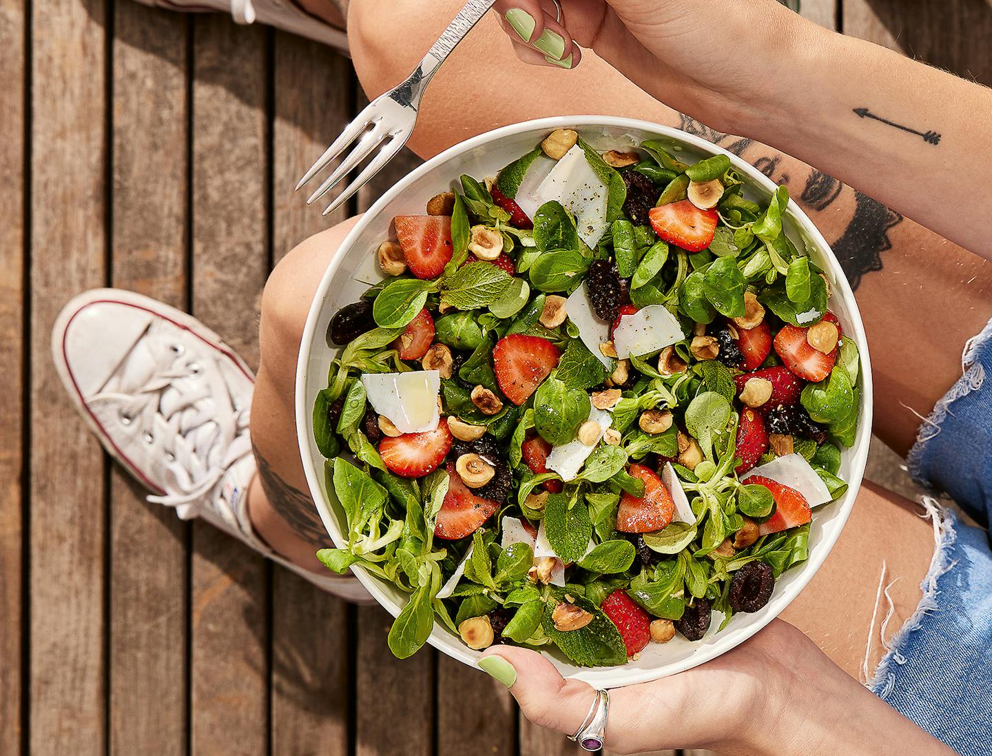 Strawberry, Mint and Hazelnut Salad, from From "Salads Are More Than Leaves," by Elena Silcock (Hamlyn, 2022). Credit: Chloe Hardwick