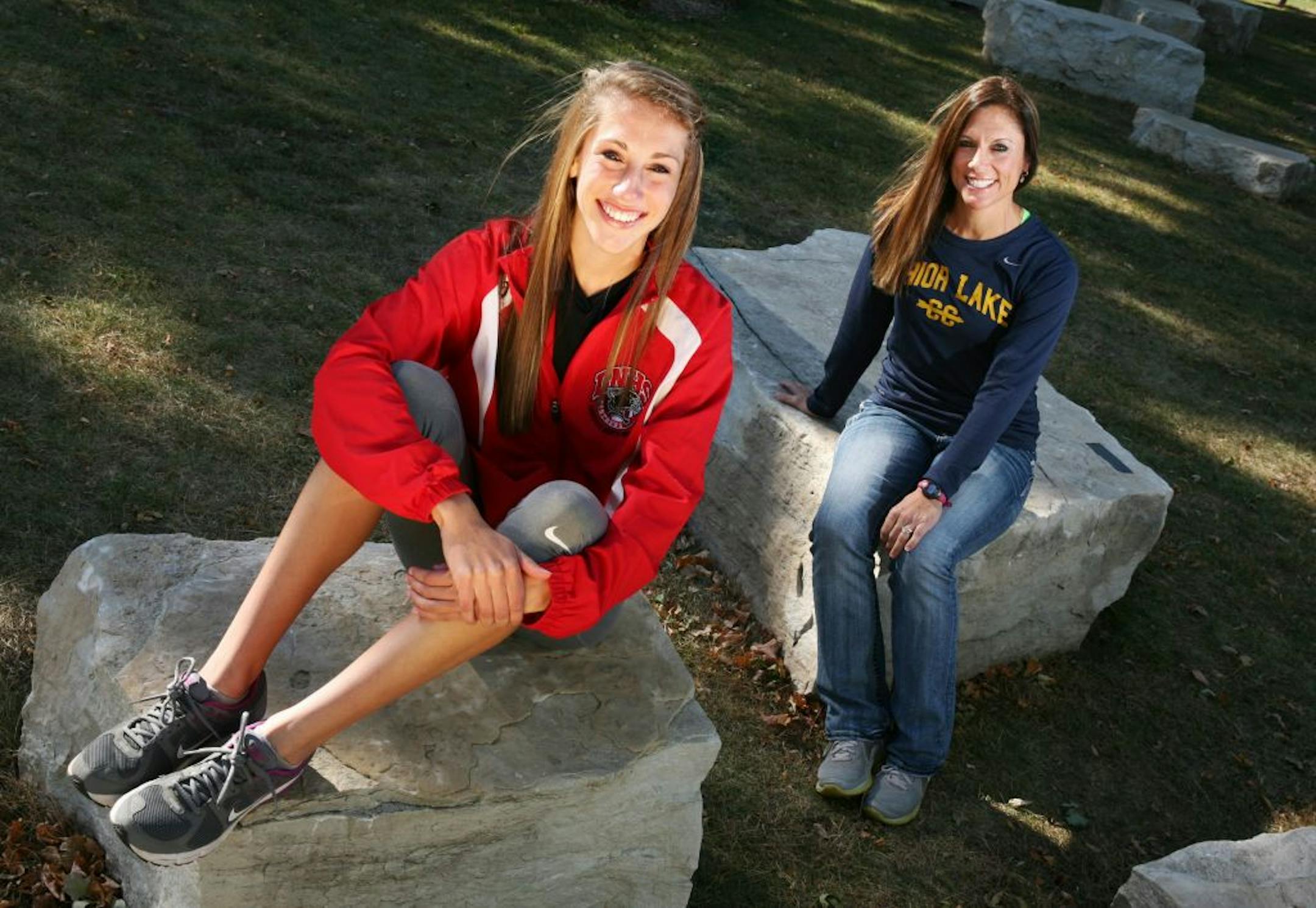 Lakeville North cross-country senior Taylor Perkins, left, and her mother, Michele Perkins, both challenge and encourage one another. Michele is an assistant coach at Prior Lake, which competes in the South Suburban Conference with Lakeville North. Photo by COURTNEY PERRY • Special to the Star TribuneMichele was a standout runner at Nebraska.