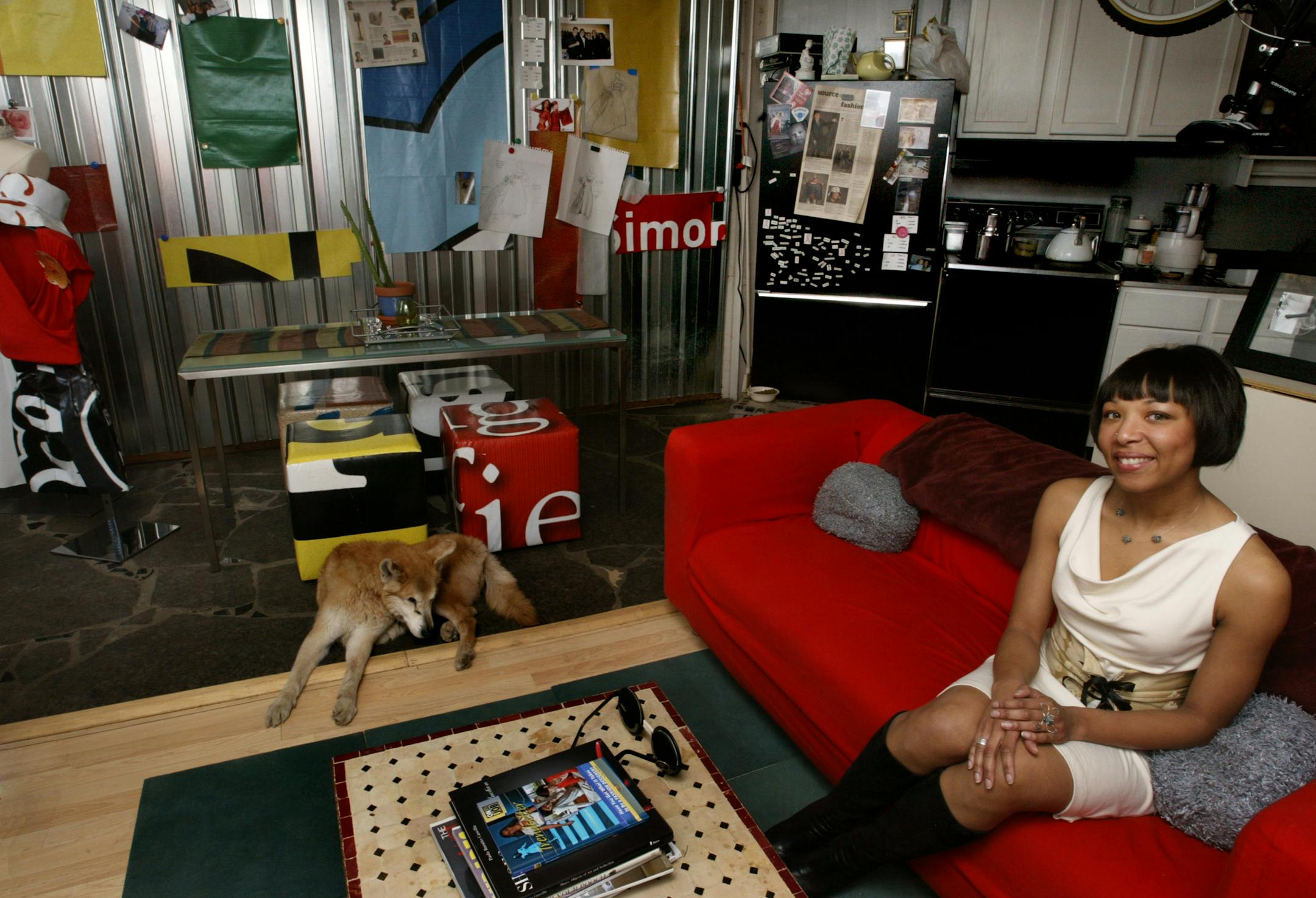 Amy Michielle Freeman, an up and coming young fashion designer who makes items out of recycled plastic at her home in downtown Minneapolis.