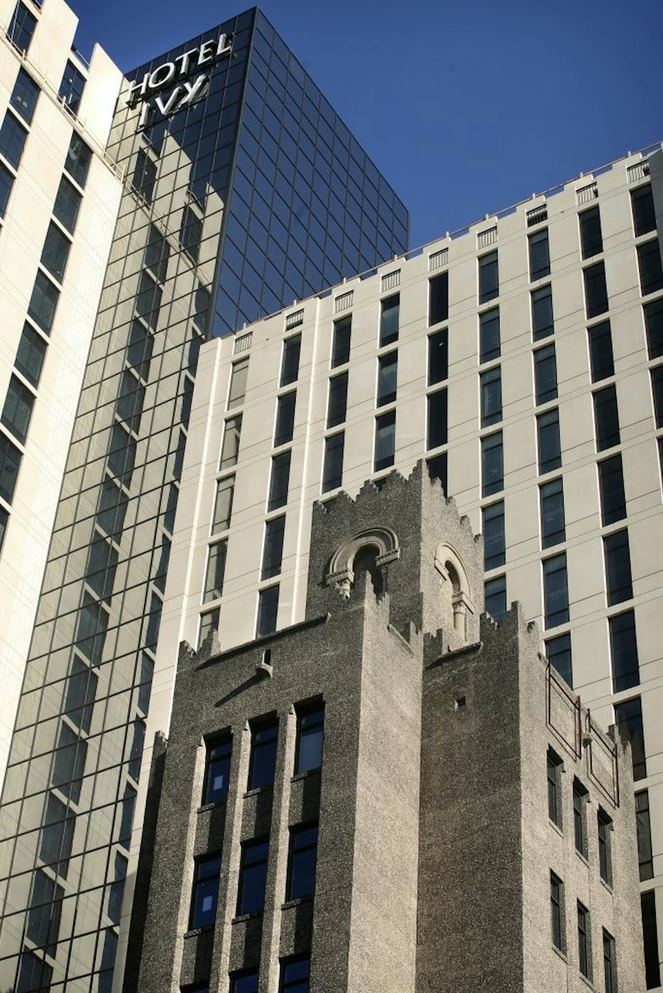 JENNIFER SIMONSON � jsimonson@startribune.com Minneapolis, MN-Oct. 31, 2007 The historic Ivy Tower, center, is incorporated into the nearly complete Ivy Hotel and Residence, near 12th Street and Second Avenue. The development includes upscale condominiums and a luxury hotel.
