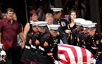 Grantsburg, Wisconsin said goodbye to U.S. Marine Sgt. Carson Holmquist, 25, with a visitation and public funeral at the Grantsburg High School Saturd