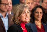 Rep. Kristin Robbins, R-Maple Grove, speaks during a news conference by House GOP leaders at the State Capitol in St. Paul on Jan. 6.