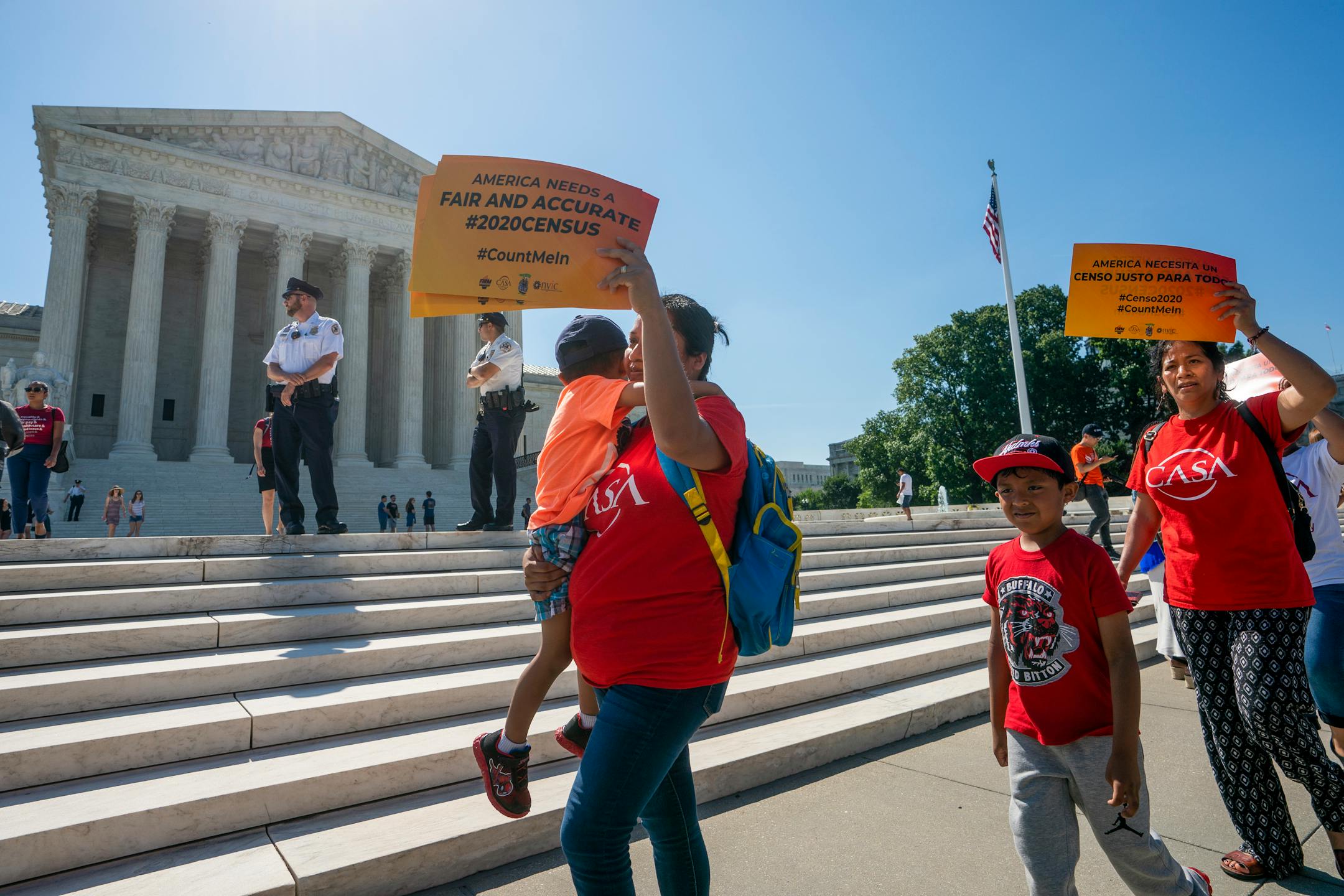 Demonstrators gathered outside the U.S. Supreme Court on Thursday as the justices finished the term with key decisions on gerrymandering and a case involving an attempt by the Trump administration to ask everyone about their citizenship status in the 2020 census.
