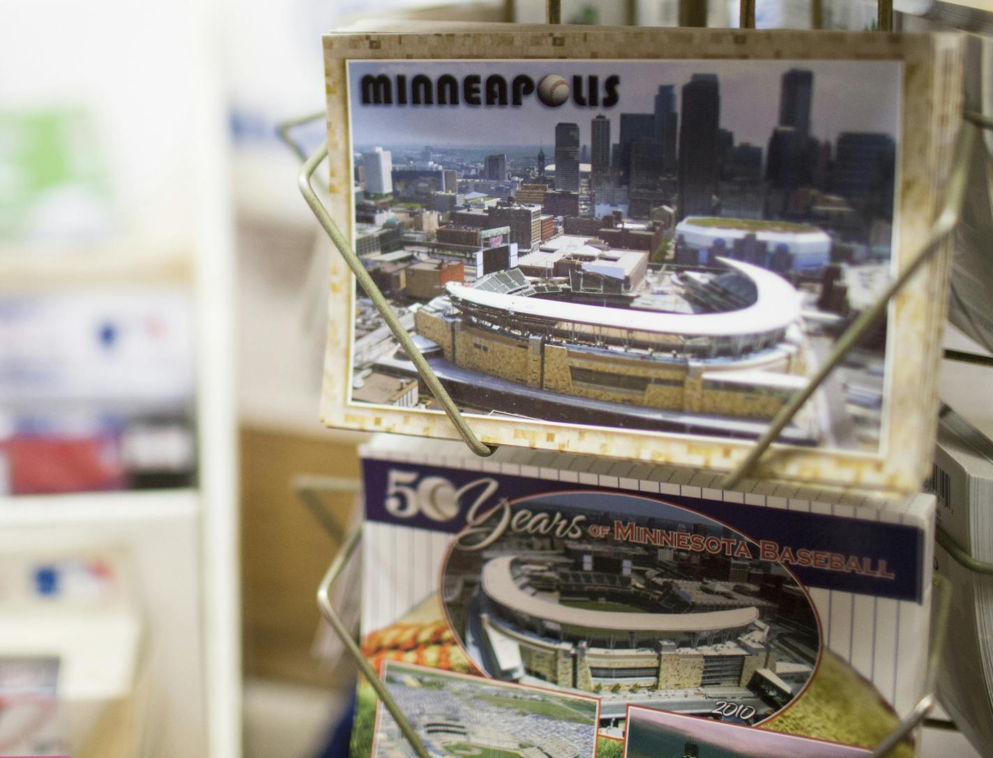 Merchandise on display at Dome Souvenirs in downtown Minneapolis on Friday, August 28, 2015. ] LEILA NAVIDI leila.navidi@startribune.com / BACKGROUND INFORMATION: Dome Souvenirs, the longtime sporting goods shop across from the former Metrodome, is moving to St. Louis Park.