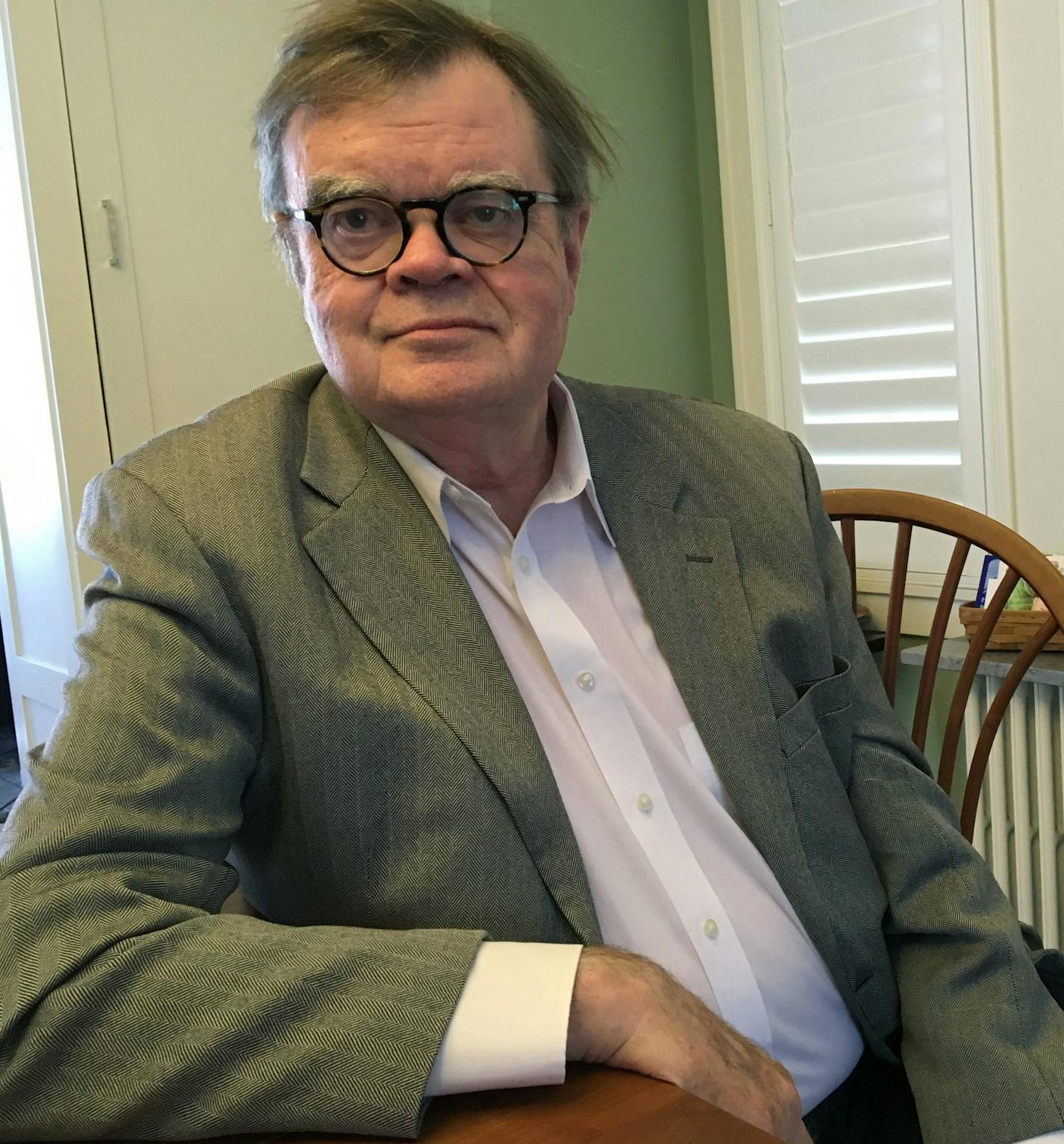 In this Friday, Feb. 23, 20189 photo, Garrison Keillor poses for a photo in Minneapolis. Keillor discusses allegations of sexual harassment in his first extended interview since Minnesota Public Radio severed ties with the former "A Prairie Home Companion" creator and host in November. (AP Photo/Jeff Baenen)