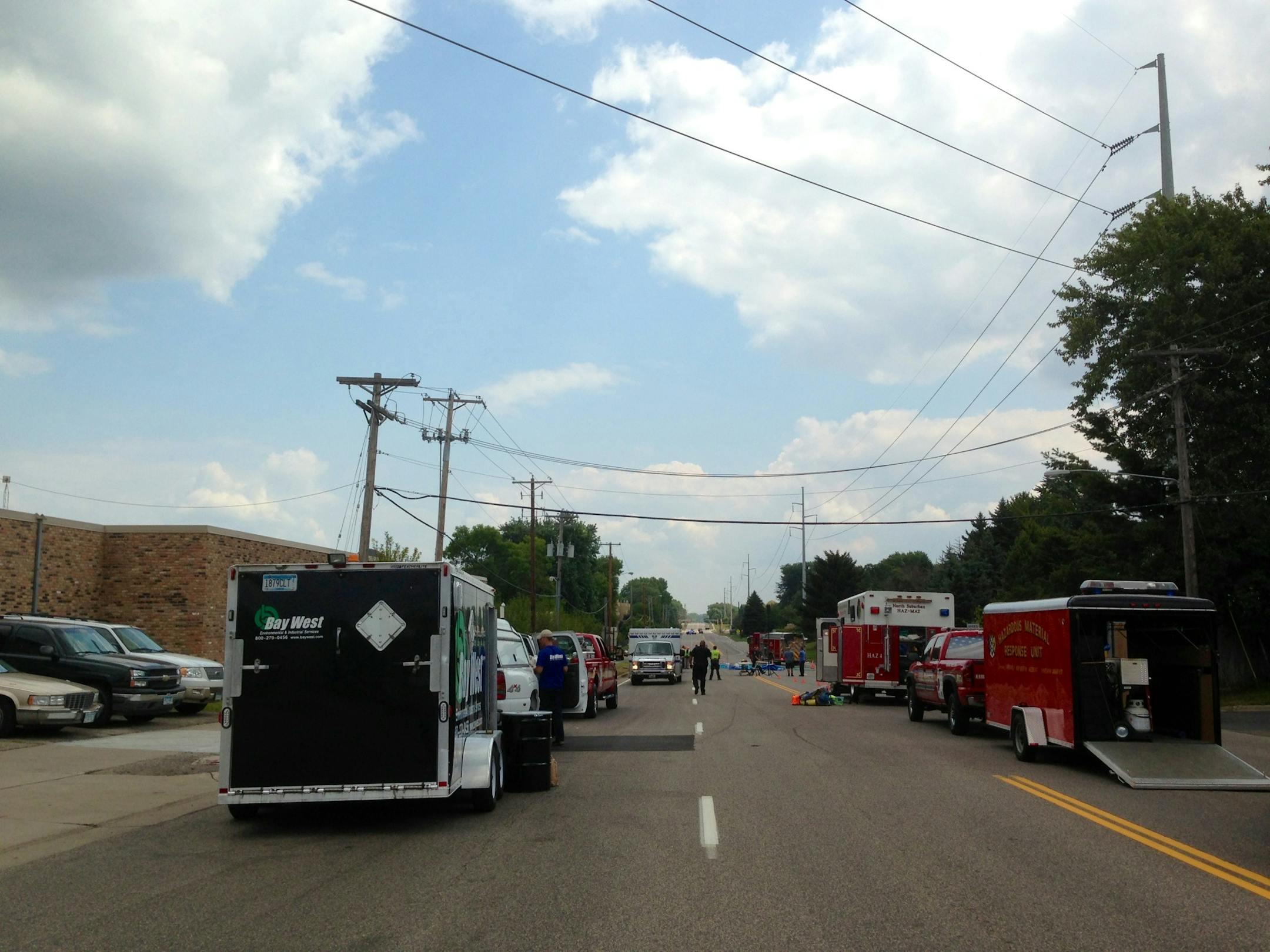 Emergency workers were at the scene of a chemical spill in St. Anthony. These vehicles were near the intersection of 37th Avenue N. and Silver Lake Rd.
