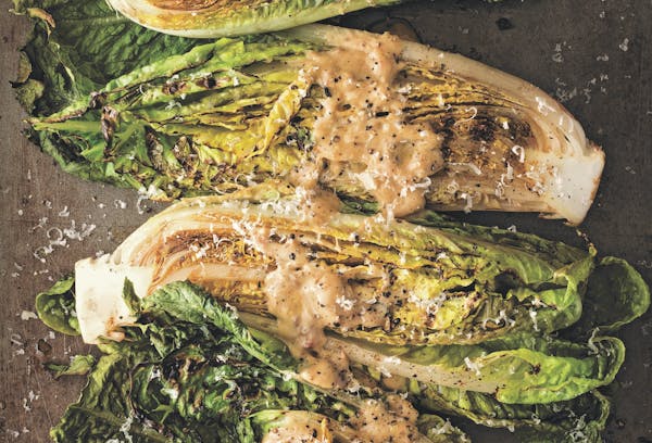 Grilled Romaine With Anchovy-Mustard Vinaigrette. From "Grill School: 150+ Recipes & Essential Lessons for Cooking on Fire"