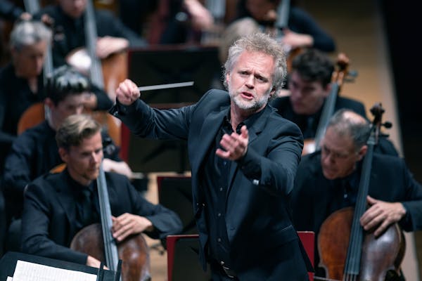 Thomas Søndergård leads the orchestra in their first piece during his first concert as music director of the Minnesota Orchestra in Minneapolis on T