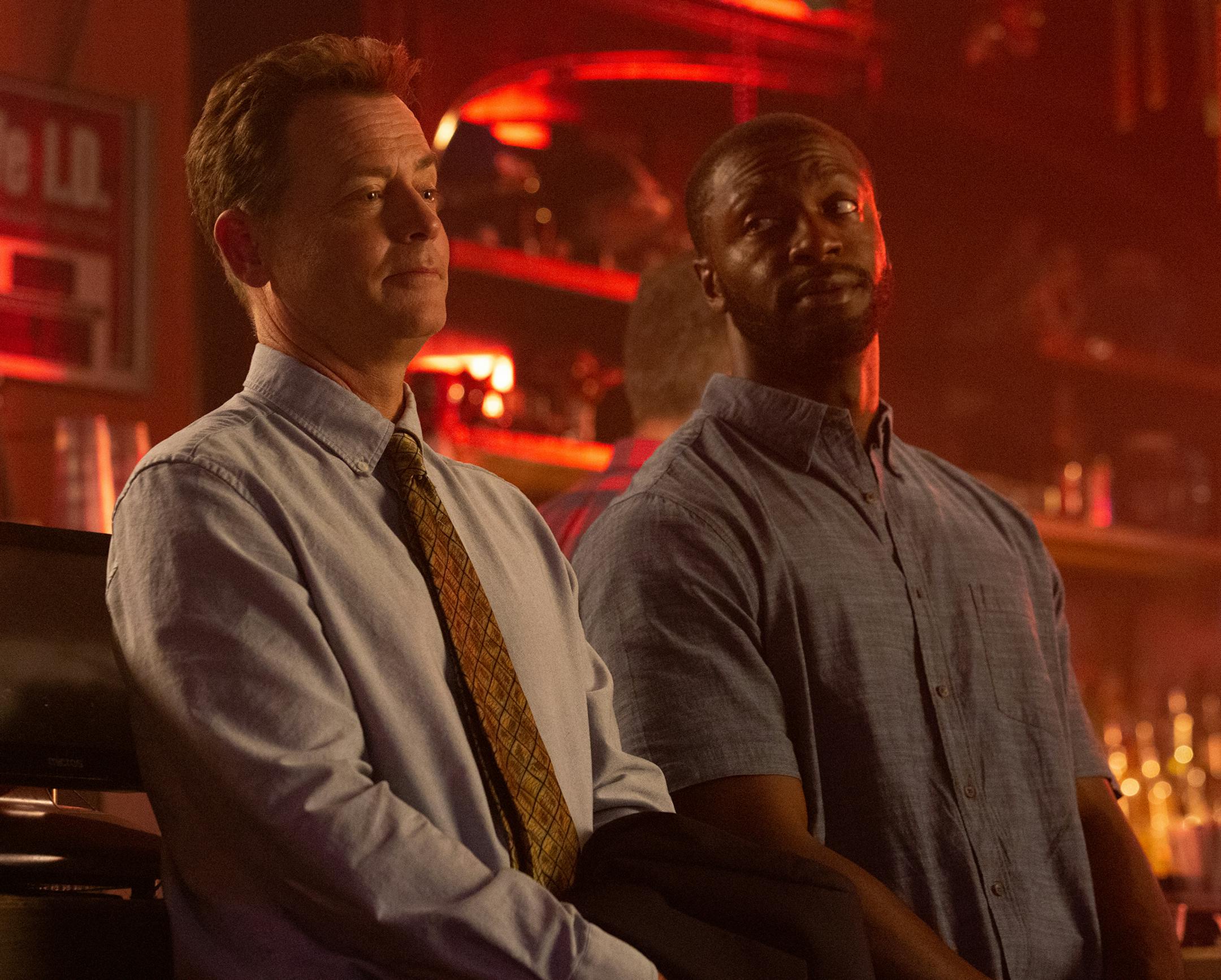 Aldis Hodge, right, is "Brian Banks" while Greg Kinnear plays the lawyer who fought to reverse his conviction.