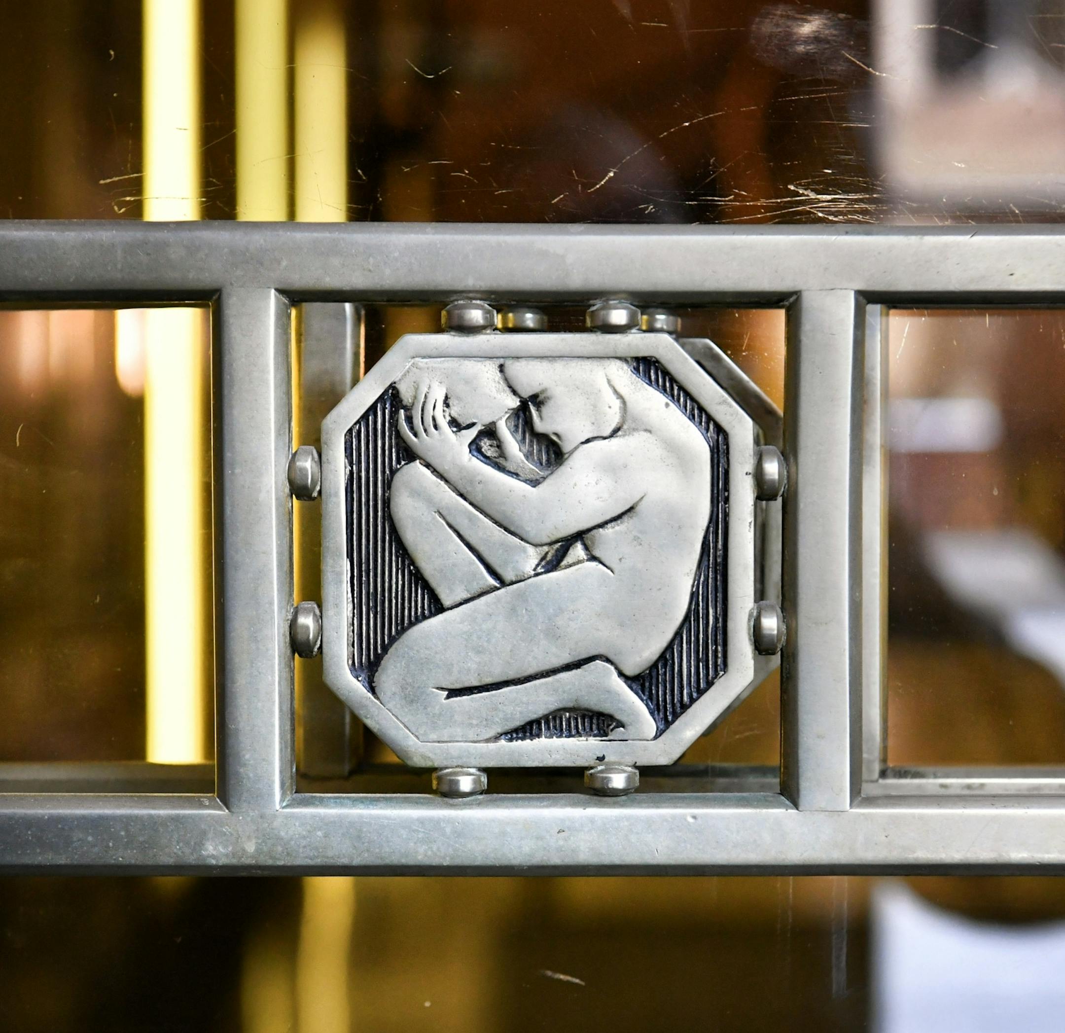 Art Deco decoration in the ground floor revolving door. The Rand Tower in downtown Minneapolis.