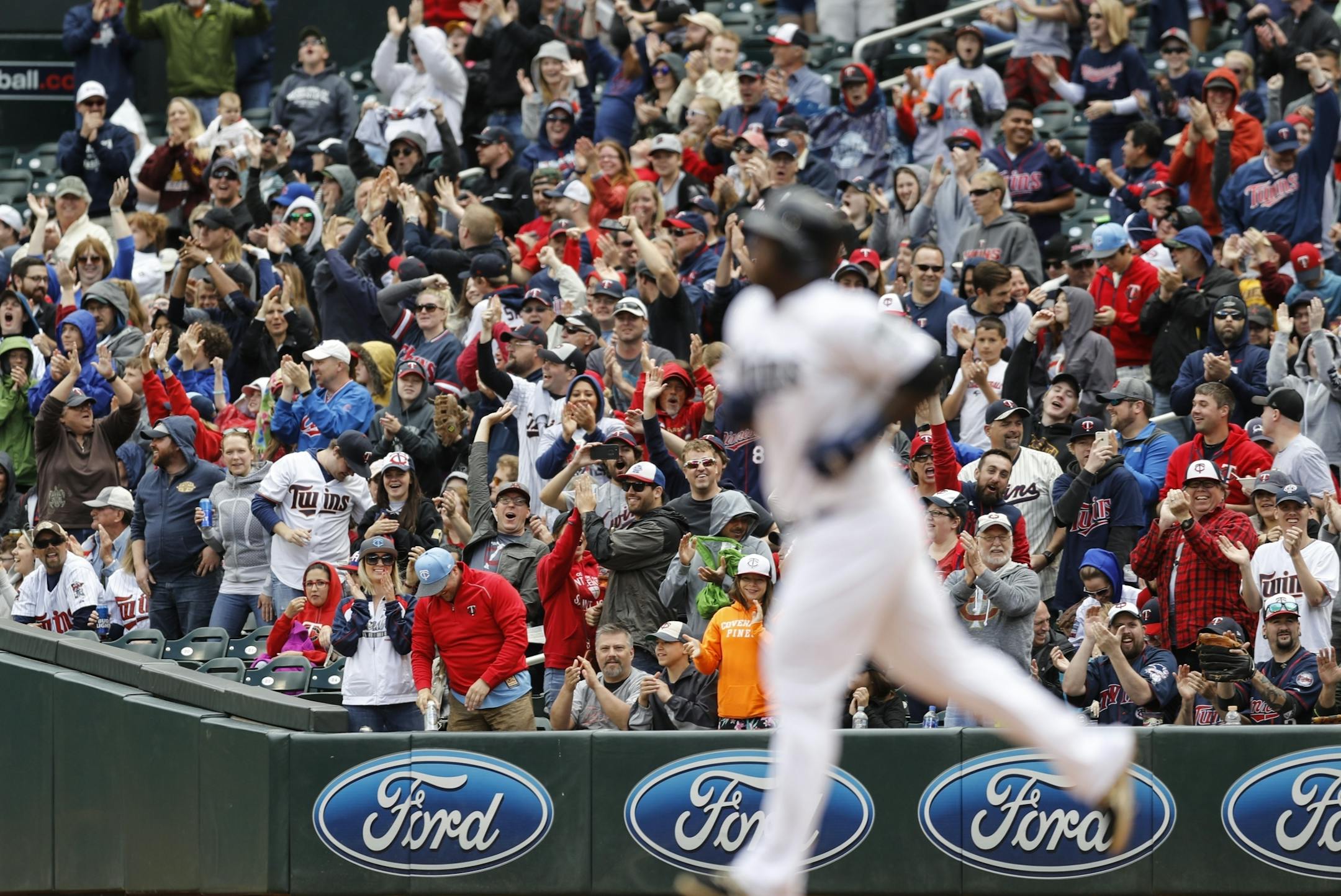 Fans cheered for Minnesota's Miguel Sano as he ran the bases after hitting a two-run home run in the bottom of the fifth inning against the Houston Astros at Target Field in Minneapolis, Minn. on Monday, May 29, 2017.