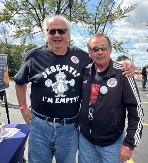 Matt Matasich, left, and Karl Oberstar, Jr., right, attend a Singing Slovenes concert on the Iron Range in early September.