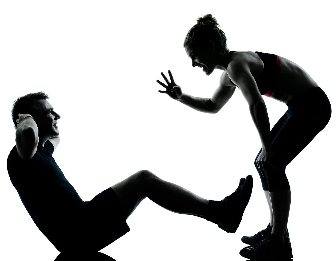 one couple man woman exercising workout aerobic fitness posture full length silhouette on studio isolated on white background