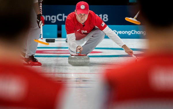 John Shuster delivered the rock during a match against Norway on Sunday night at Gangneung Curling Center.