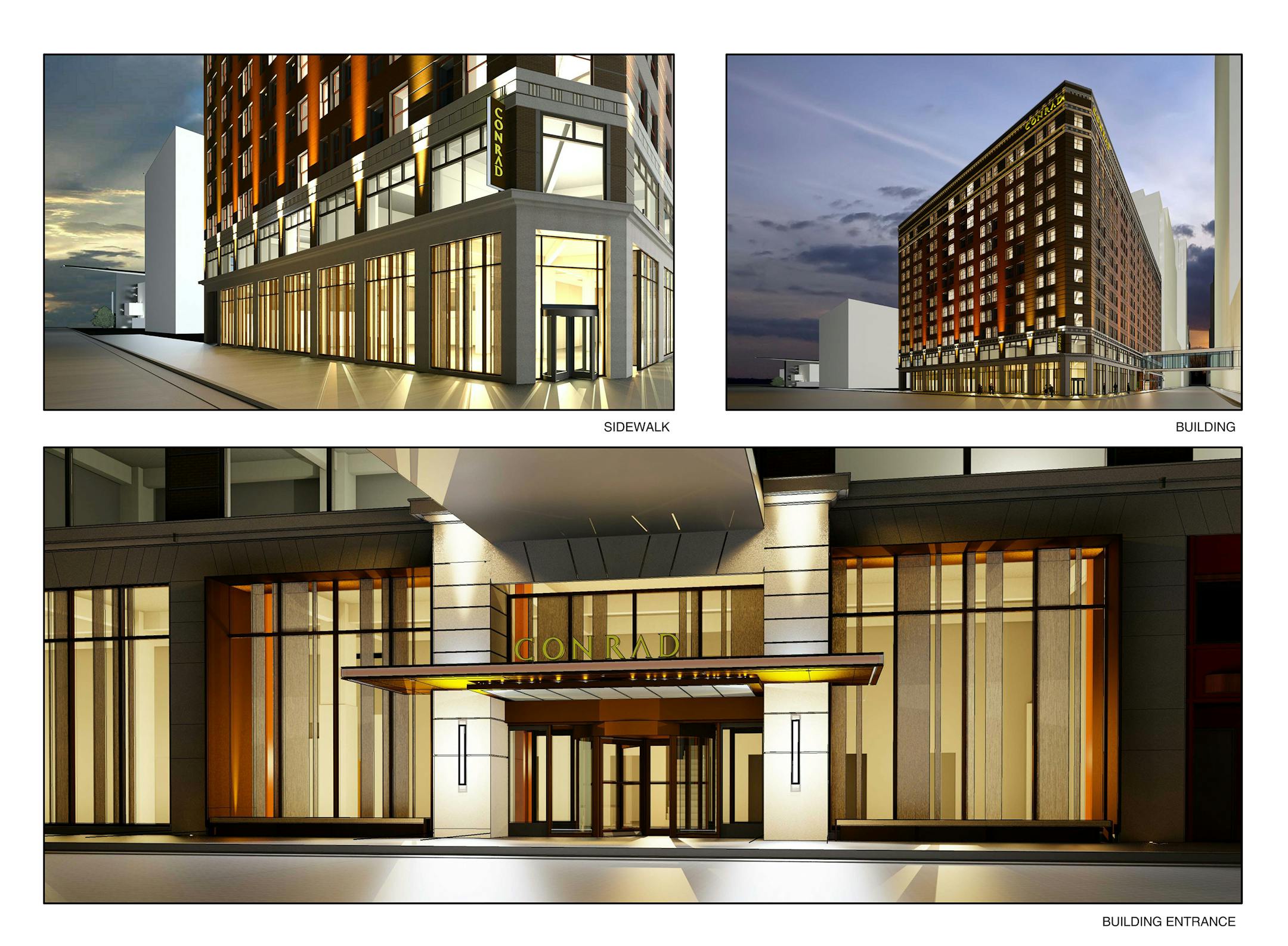 Architects' renderings for the proposed hotel project in the Plymouth Building in downtown Minneapolis.