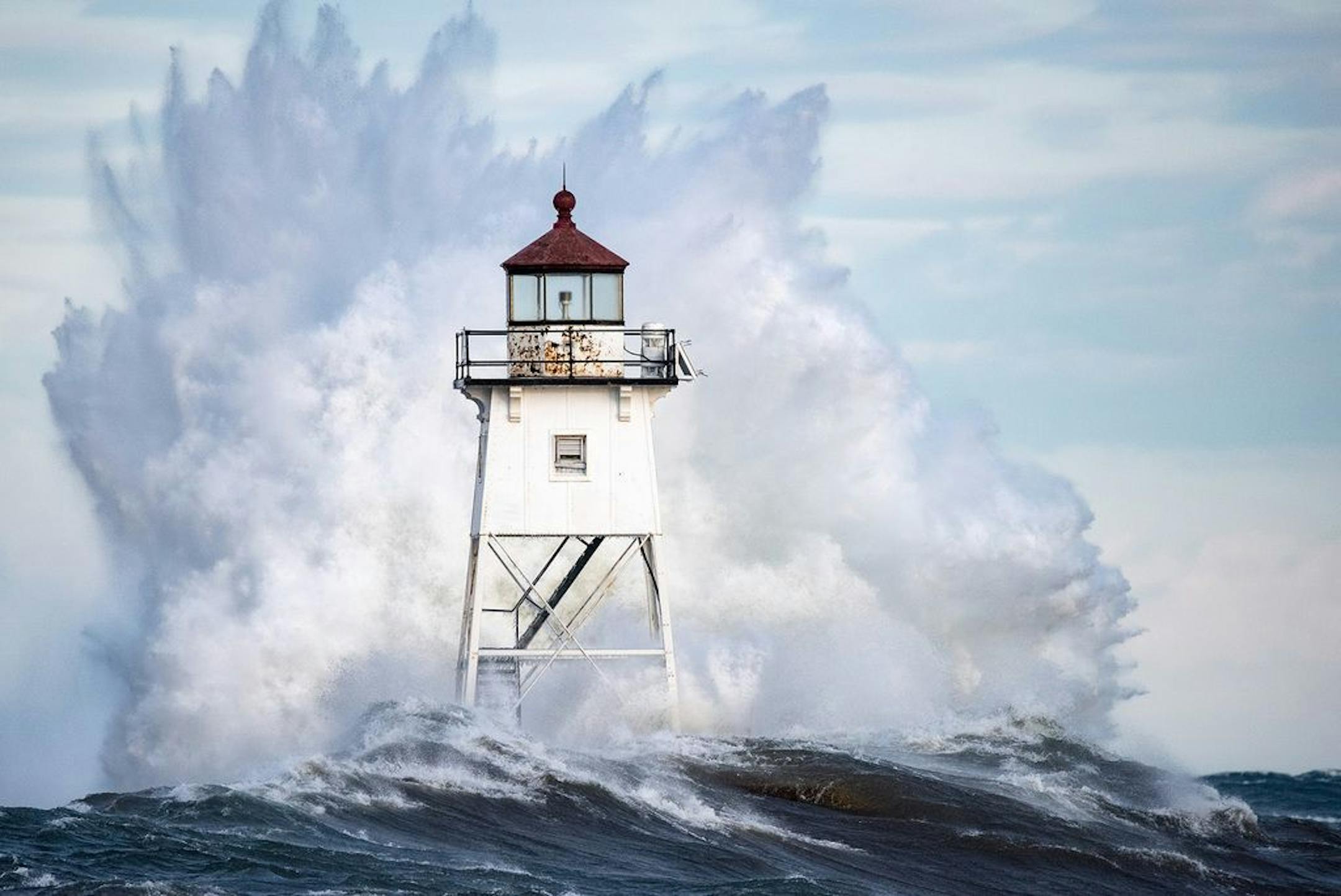 Lake Superior was explosive in this March 6, 2017 photo taken in Grand Marais. The great lake's water level may soon reach a record level.