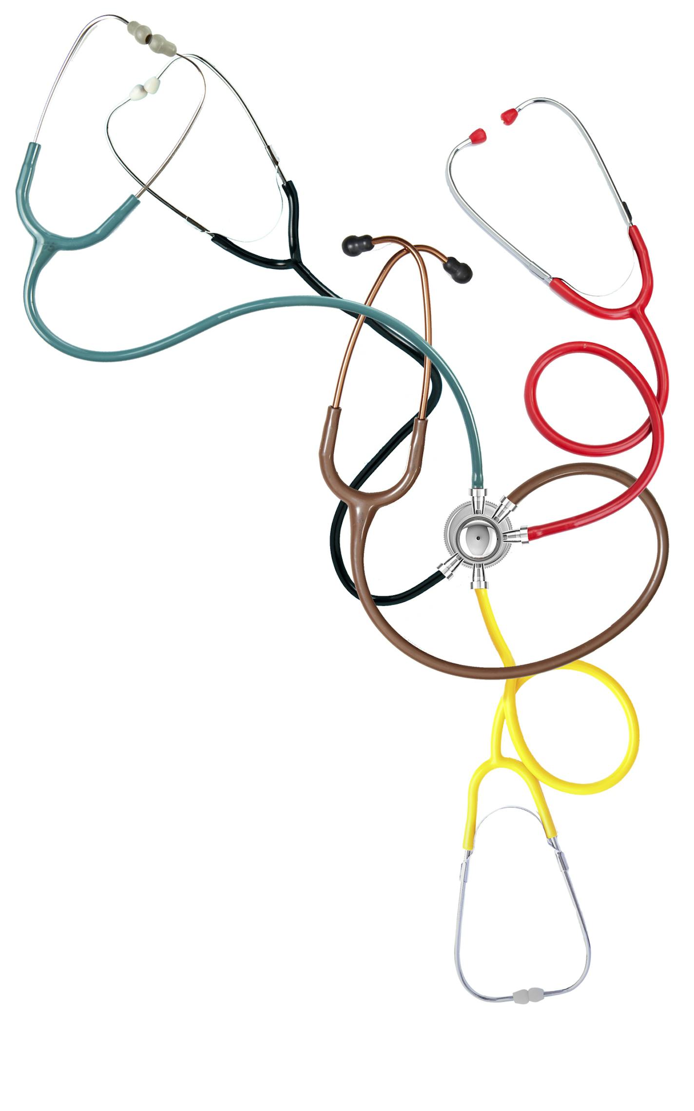 3D render of stethoscope with tubing in twisted knot