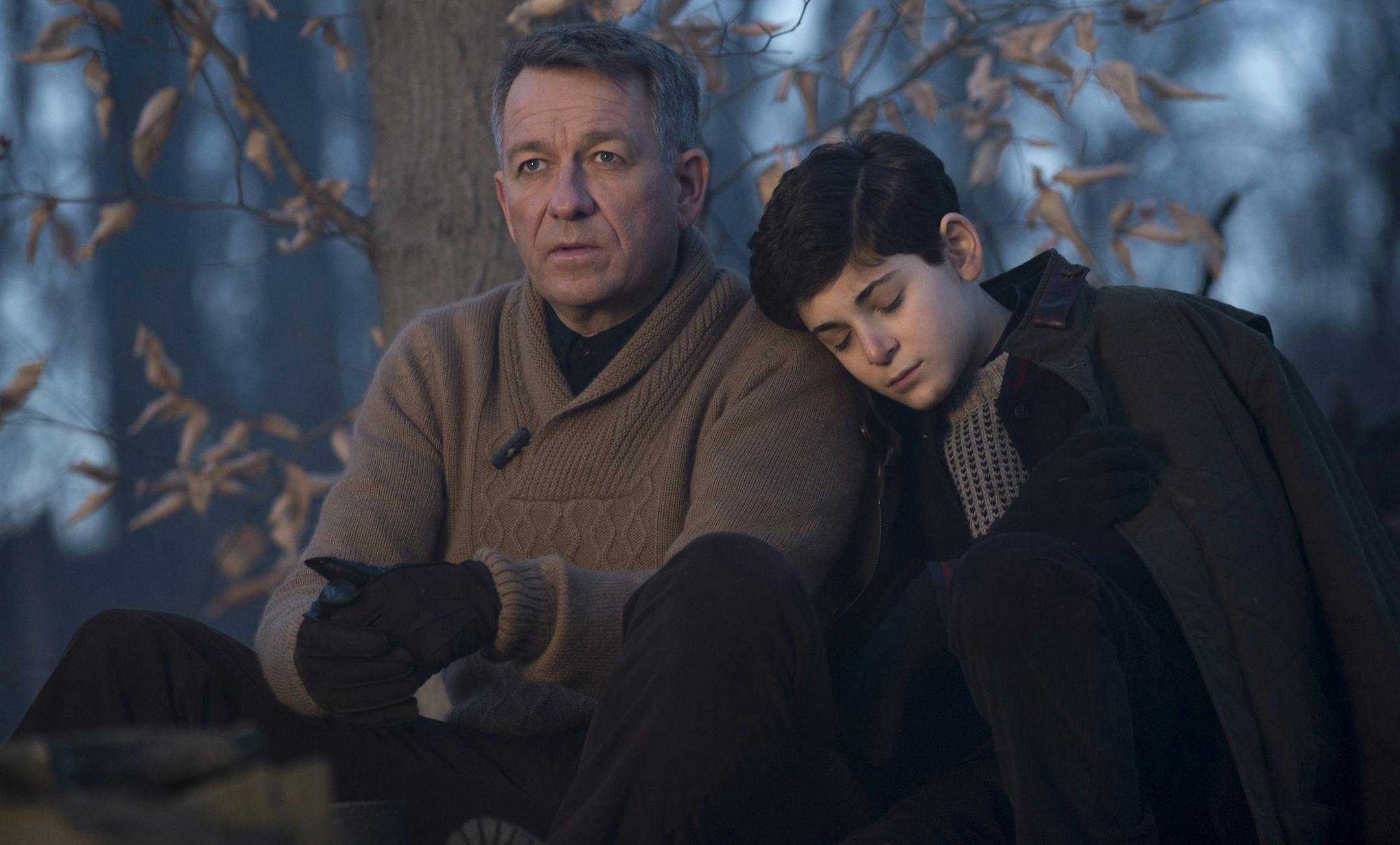 GOTHAM: Bruce Wayne (David Mazouz, R) is comforted by Alfred (Sean Pertwee, L) after a treacherous hike in the "The Scarecrow" episode of GOTHAM airing Monday, Feb. 9 (8:00-9:00 PM ET/PT) on FOX. ¬©2015 Fox Broadcasting Co. Cr: Jessica Miglio/FOX