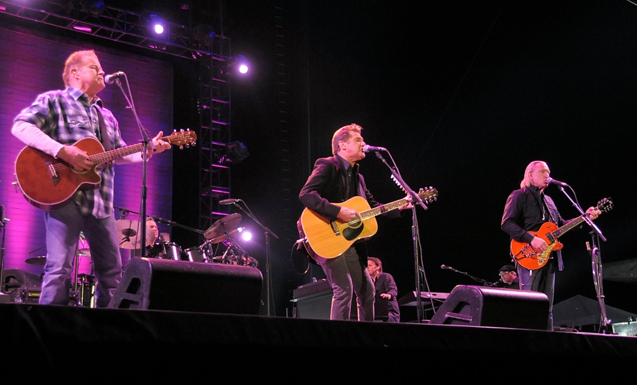 From left to right, musician Don Henley, musician Glenn Frey, musician Joe Walsh, left, and musician Stewart Smith of The Eagles perform at the Stagecoach Music Festival in Indio, Calif. on Friday, May 2, 2008.