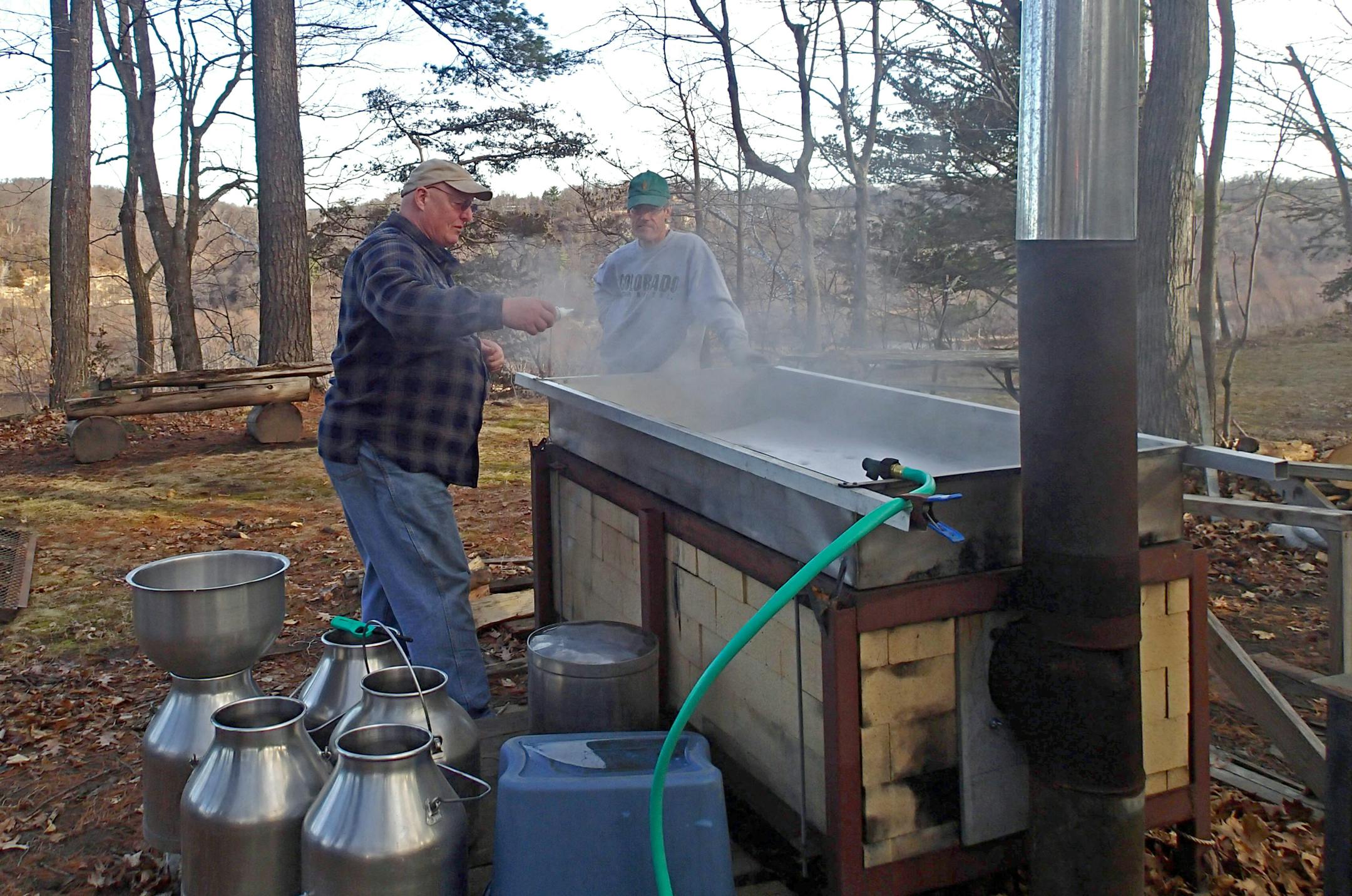 Maple sap at the boiling stage.