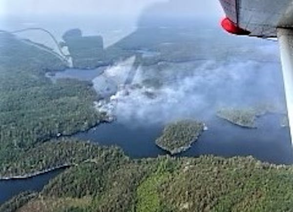 Aerial photo of the Spice Lake Fire in the BWCA where Forest Service officials are working on a public safety plan.