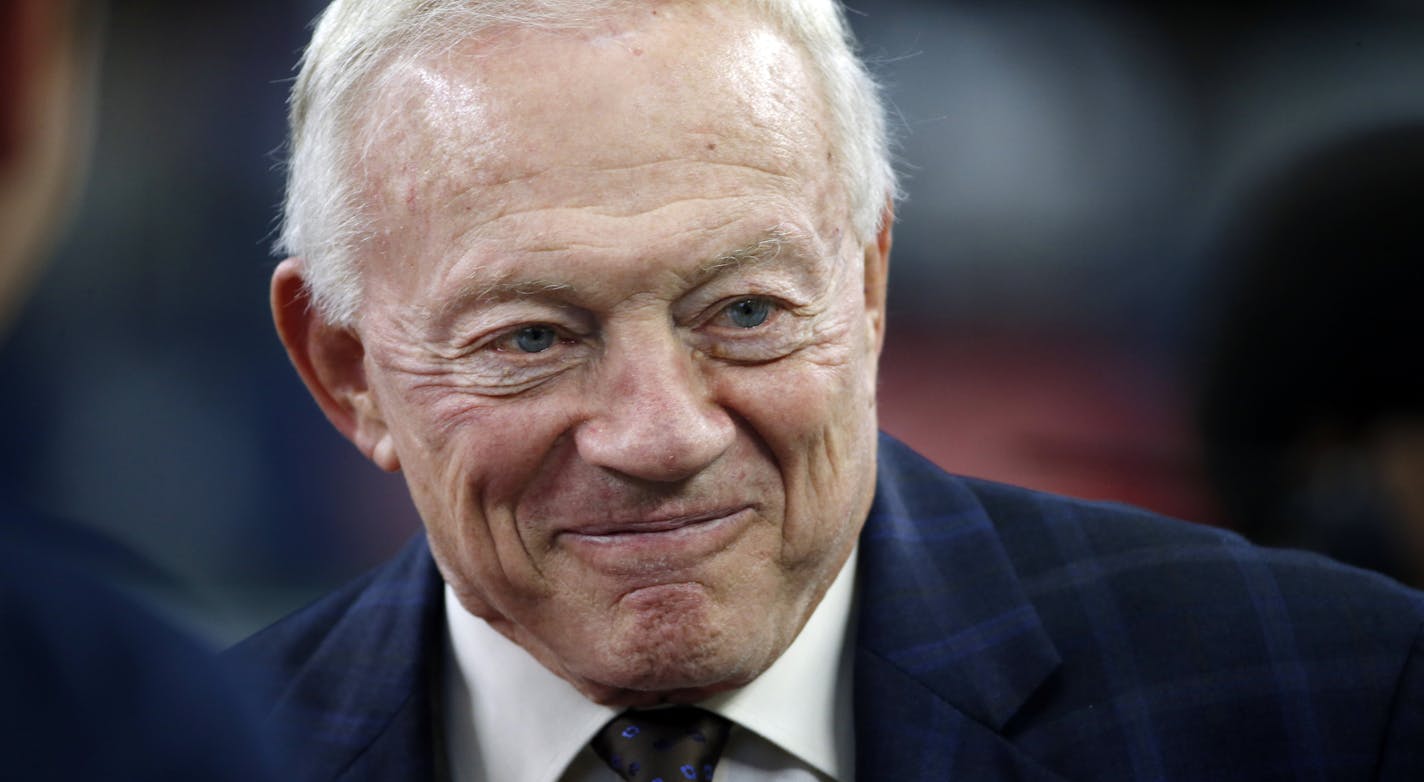 Dallas Cowboys owner Jerry Jones talks on the sideline prior to his team playing the Washington Redskins during an NFL football game, Thursday, Nov. 24, 2016, in Arlington, Texas. (AP Photo/Ron Jenkins) ORG XMIT: CBS1