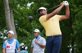 Tony Finau teed off on the 10th hole during the second round of the 3M Open on Friday at TPC Twin Cities in Blaine.