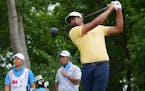 Tony Finau teed off on the 10th hole during the second round of the 3M Open on Friday at TPC Twin Cities in Blaine.