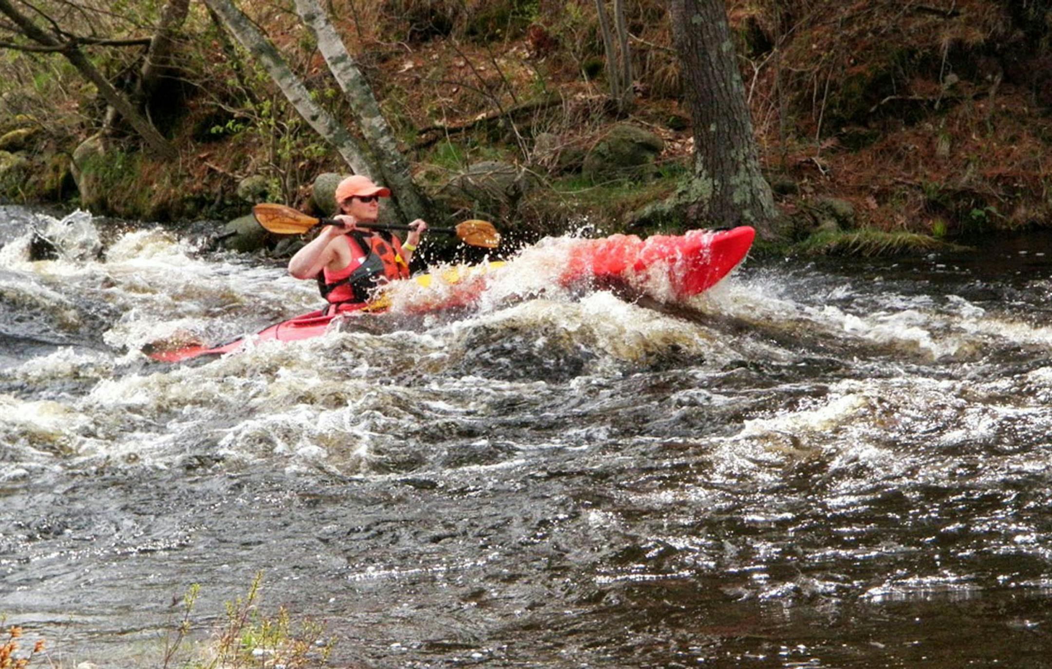 Deb Ryun, who leads the St. Croix River Association, glided through rapids on the Namekagon River during a summer paddle designed to acquaint people with the St. Croix River watershed. Source: St. Croix River Association